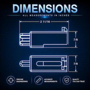 May include: Diagram of a rectangular object with dimensions labeled in inches. The text "DIMENSIONS" and "ALL MEASUREMENTS IN INCHES" are at the top. The object is 2 11/16 inches long and 7/8 inches high. The bottom of the image has the text "PRECISE ENGINEERING", "ACCURATE MEASUREMENTS", and "QUALITY YOU CAN TRUST".