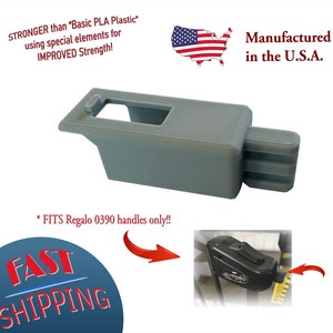 May include: A gray plastic replacement part for Regalo 0390 handles. The product is manufactured in the U.S.A. and is made with special elements for improved strength. The image also includes the text "FAST SHIPPING".
