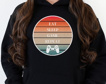 Eat Sleep Game Repeat Hoodie: Unisex Cotton-Blend Gamer Gift