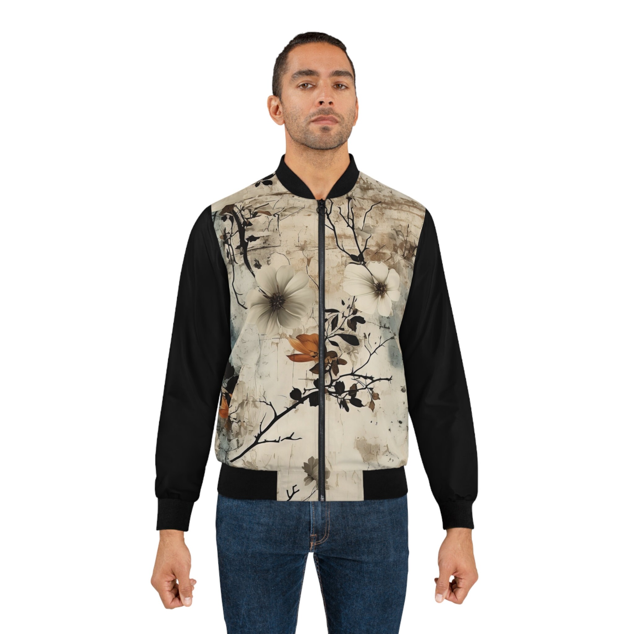 Men's Floral Bomber Jacket Streetwear, Grunge Style Coat