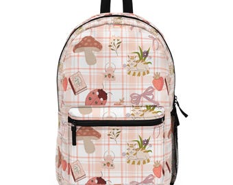 Whimsical Mushroom Print Backpack, Cottagecore Floral Rucksack