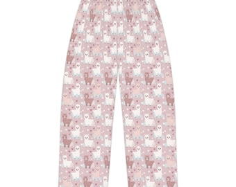 Pantalones de pijama de alpaca kawaii rosa para mujer / Pantalones de pijama con estampado de llama / Pantalones de pijama para adolescentes