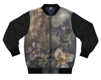 Grunge Flora Bomber Jacket Men, Streetwear Fashion, Urban Outerwear, Trendy Men's Jacket