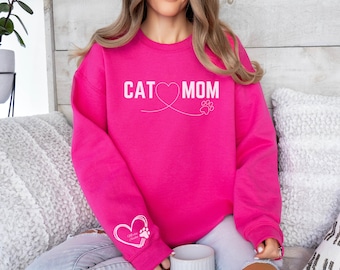 Custom Cat Mom Sweatshirt: Personalisierte Haustier Name Ärmel, Fur Mama Pullover