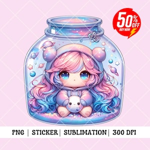 Galaxy Chibi Girl PNG: Kawaii Clipart, Stickers (Digital Download)