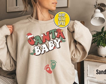 Santa Baby Christmas Pregnancy Announcement Sweatshirt, Christmas Pregnancy Shirt, Santa Maternity Sweater, Christmas Maternity Sweat -CC086