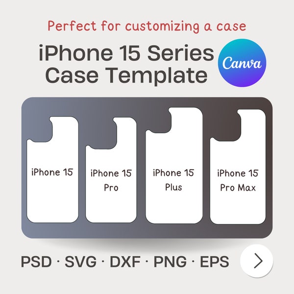 Plantilla de funda de la serie iPhone 15, plantilla de funda de teléfono, SVG, Dxf, PNG, PSD, hoja de 8,5" x 11", Cricut, perfecto para personalizar una funda