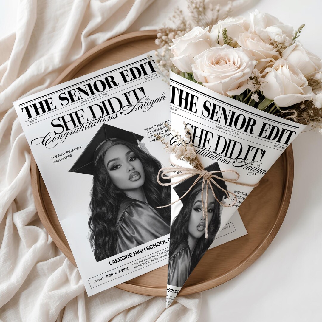 Editable Graduation Newspaper Template | Senior Edit Keepsake | Black ...