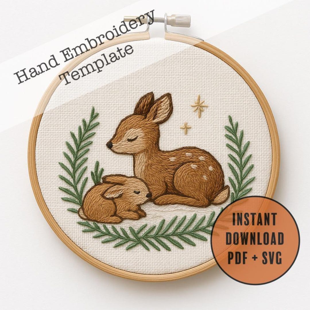 Deer and Bunny Hand Embroidery Pattern PDF SVG | Winter Woodland Animal ...