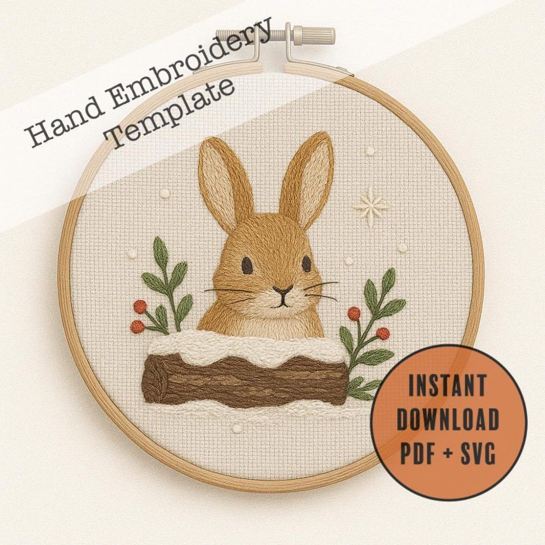 Bunny Hand Embroidery Pattern PDF SVG | Winter Woodland Land Animal ...