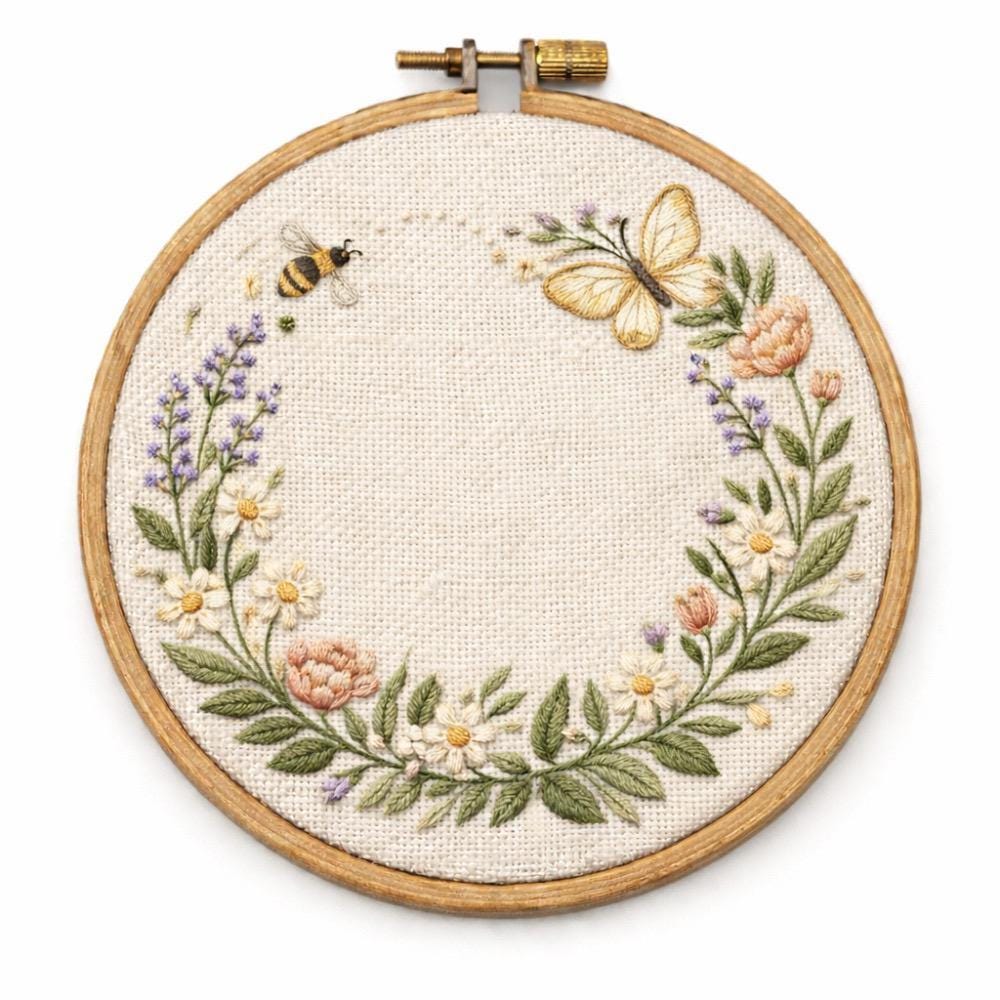 Floral Wreath Hand Embroidery Pattern | Botanical With Butterfly Frame ...