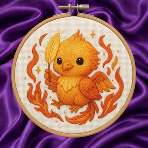 Stick And Stitch Baby Phoenix Embroidery Transfer: Fantasy Feathered Bird Art (Water-Soluble, Multiple Sizes, Kids Decor)