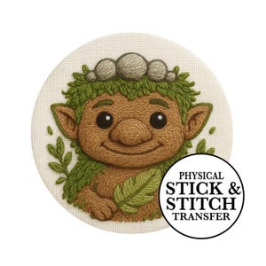 Woodland Troll with Leaf Crown Hand Embroidery Pattern | Stick and Stitch Transfer | Fantasy Kids Craft Design