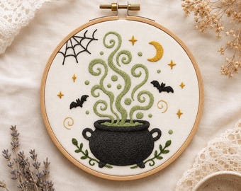 Häxkittelbroderiöverföring: Halloween-dryckessticka och sy