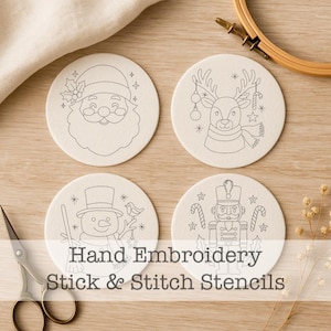 Christmas Embroidery Stencils: Hand-Drawn Holiday Motifs (4-Pack)