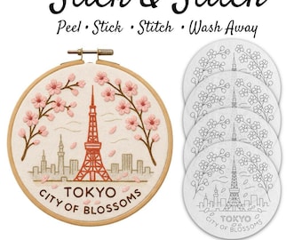 Tokyo Hand Embroidery Pattern | City of Blossoms Cherry Blossom Scenic Landscape Stick and Stitch Design