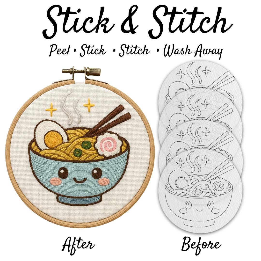 Cute Ramen Pattern Ramen Hand Embroidery Pattern | Kawaii Noodle Bowl Stick and Stitch ...