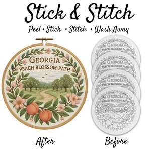 Georgia Art Embroidery Pattern: Southern Botanical Peach Blossom - Stick & Stitch Transfers, Water-Soluble Paper Multipacks, Craft Supplies