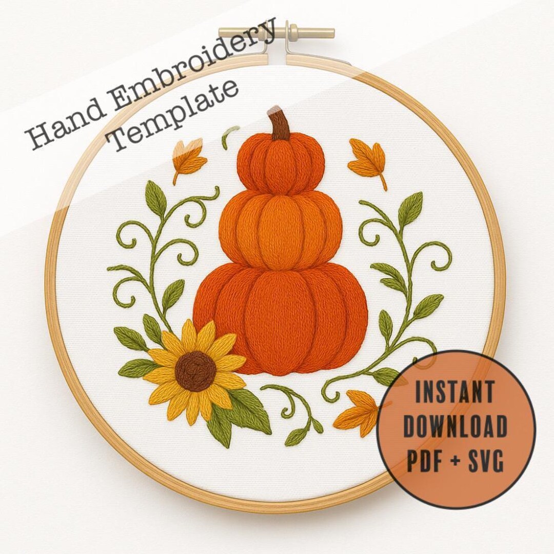 Pumpkin Stack Hand Embroidery Pattern PDF SVG | Autumn Scene With Three ...