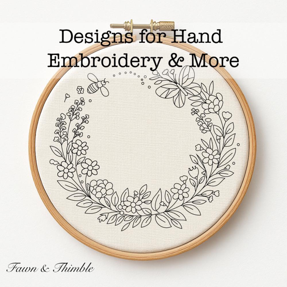 Floral Wreath Hand Embroidery Pattern | Botanical With Butterfly Frame ...