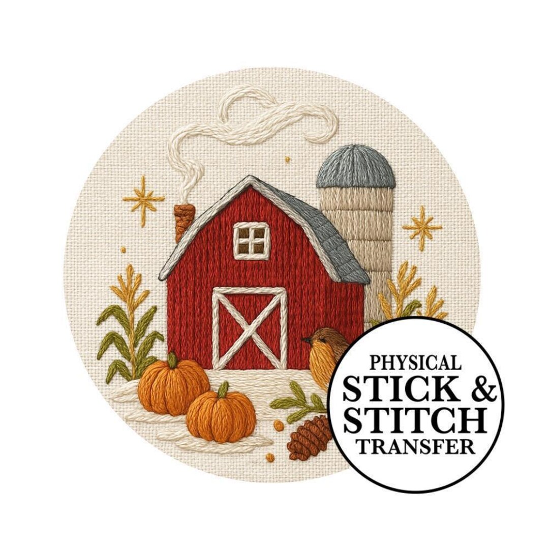 Autumn Barn Stick and Stitch Embroidery Pattern | Fall Hand Embroidery ...