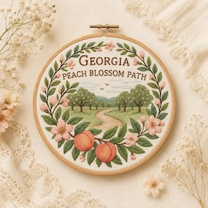 Georgia Art Embroidery Pattern: Southern Botanical Peach Blossom - Stick & Stitch Transfers, Water-Soluble Paper Multipacks, Craft Supplies