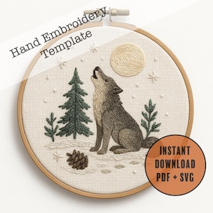 Wolf Hand Stickmuster PDF SVG | Natur Waldtier Winter Design
