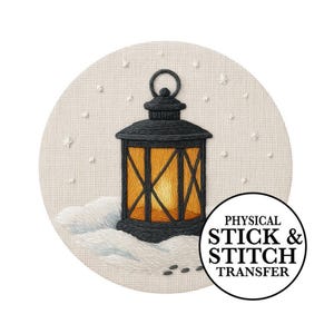 Modèle de broderie Stick And Stitch Lanterne d'hiver : Thème chaleureux à la lueur des bougies, transferts solubles dans l'eau (plusieurs exemplaires, tailles rondes)