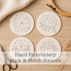 Christmas Embroidery Stencils, Hand-Drawn Peel & Stick (4 Designs)