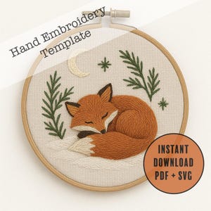 Fuchs Handstickerei Muster PDF SVG | Kinderzimmer Schlaf Tier Wald Blumen Babyzimmer Design