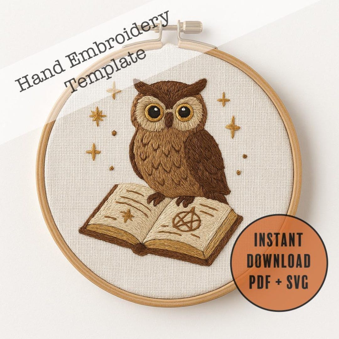 Owl on Spellbook Witchcraft Hand Embroidery Pattern | Occult Wisdom ...