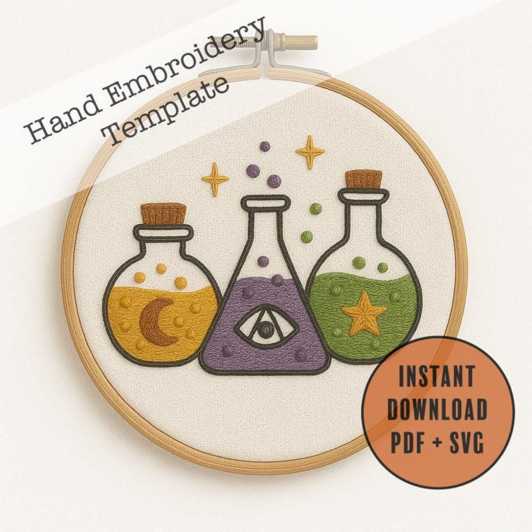 Witchcraft Embroidery Pattern: Magic Potion Bottles | Witchy Apothecary ...