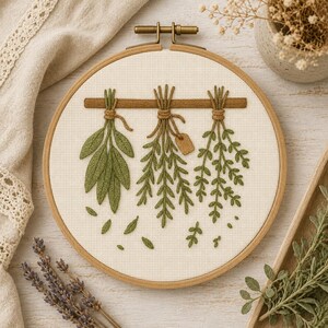Stickmuster „Hängende Kräuter“ – Botanisches Design – Wasserlösliche Transferfolien, Landhausstil, Küchendekoration