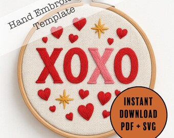 XOXO Hand Embroidery Pattern PDF SVG | Valentine Modern Love Hoop Art