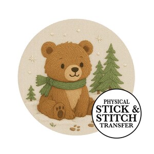 Winter Bear Embroidery Stick and Stitch Transfer: Woodland Design