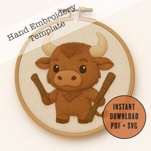 Baby Minotaurus Stickmuster | Fabelwesen Stitch Design (PDF & SVG)