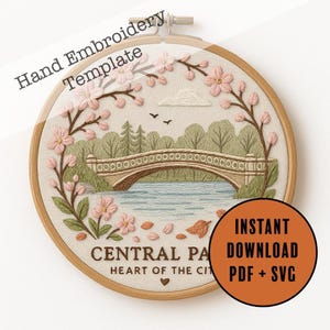 Central Park Embroidery Pattern | Bow Bridge New York PDF + SVG Template