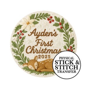 Baby’s First Christmas Embroidery Pattern - Fawn Design Transfers