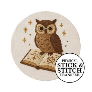 Transferencia de bordado de búho - Diseño de libro de hechizos celestiales - Hojas para pegar y coser, decoración de brujas, materiales para manualidades