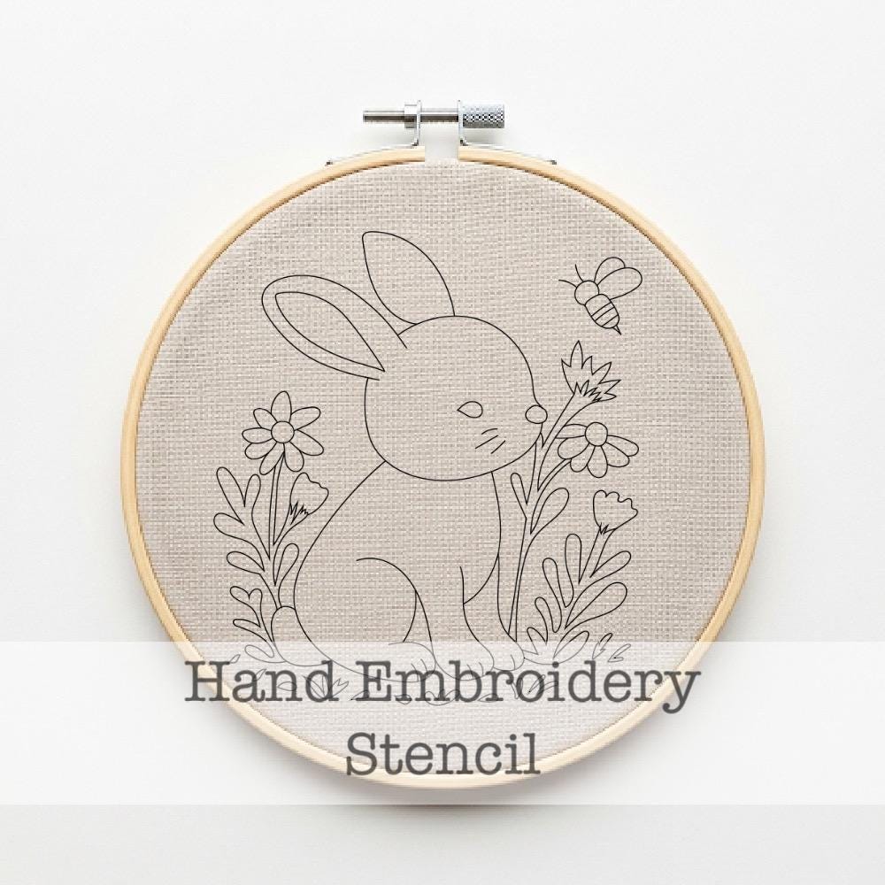 Baby Bunny Hand Embroidery Pattern | Woodland Rabbit PDF Embroidery ...