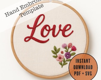 Floral Heart Hand Embroidery Pattern PDF SVG | Valentine’s Day Love DIY Design