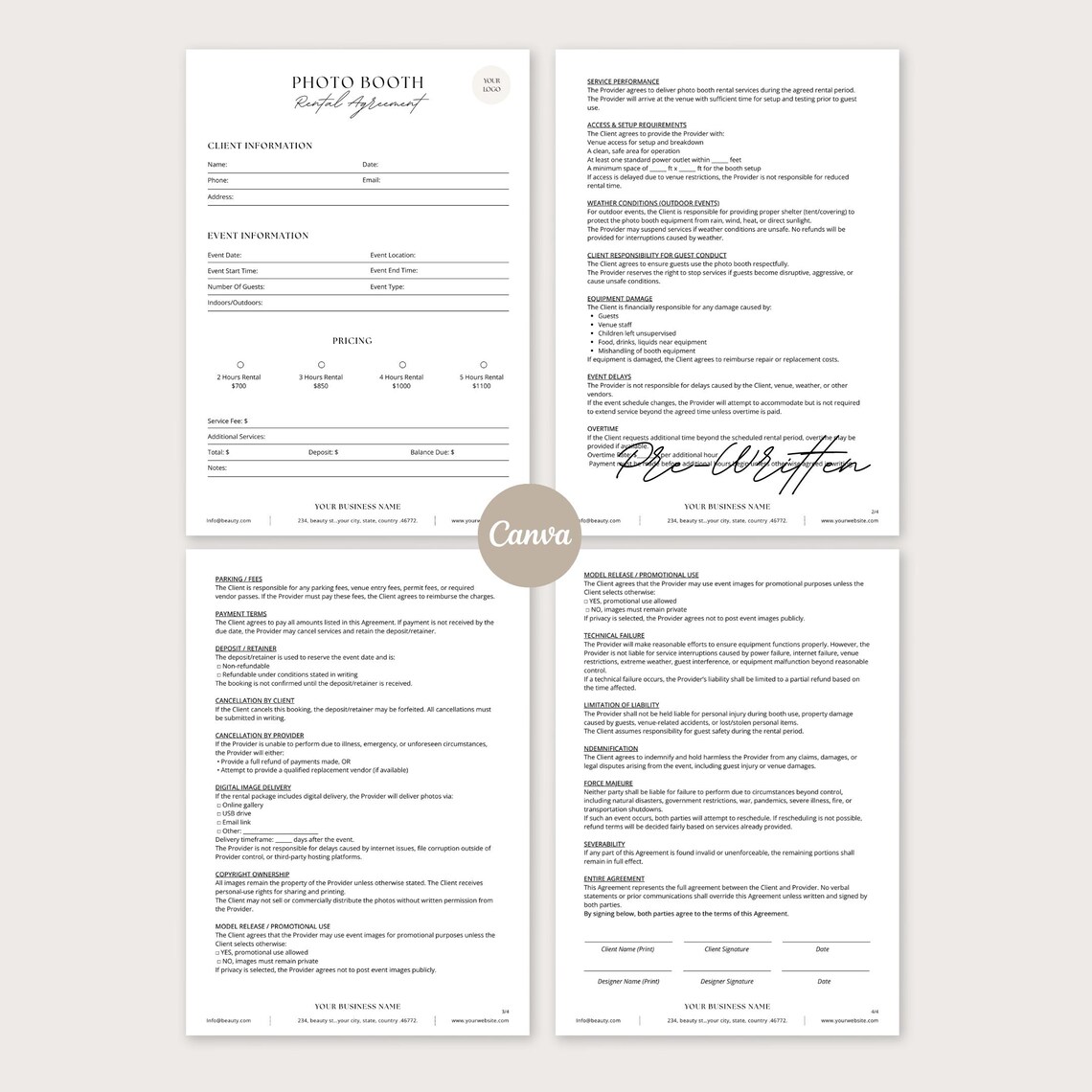 Professional Photo Booth Contract | Event Booth Rental Agreement ...