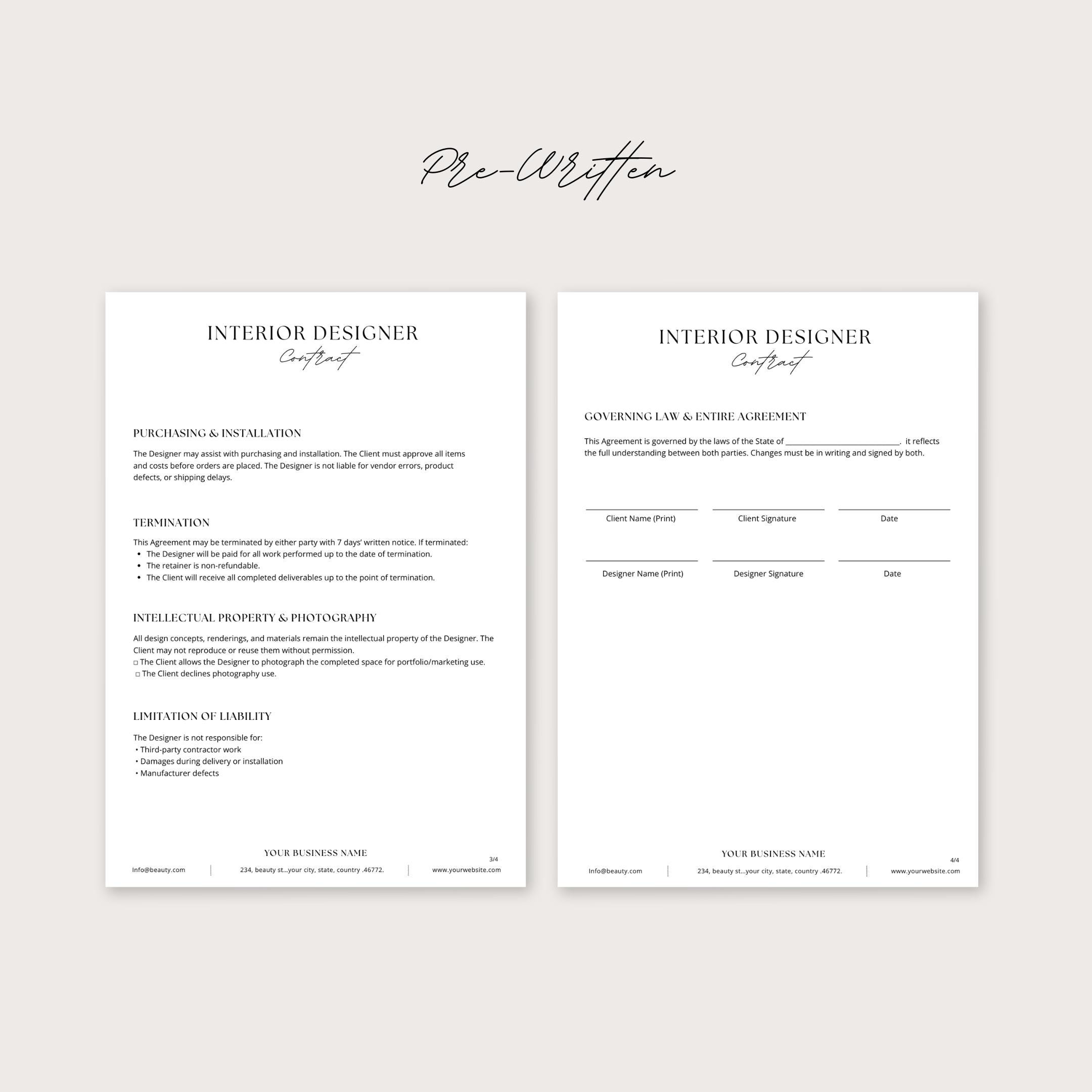 Interior Designer Client Contract, Client-designer Agreement Template ...