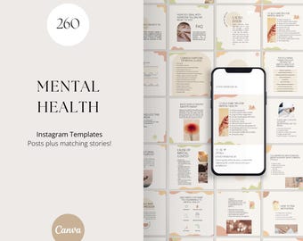 Modelos de postagens para Instagram de terapeutas, saúde mental, mídias sociais para psicólogos, terapia, aconselhamento, psicologia, conselheiro, coach, Canva