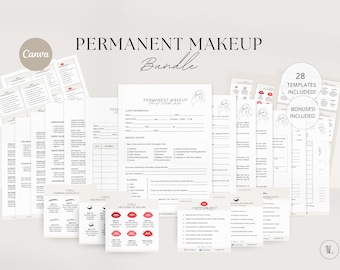 Permanent Makeup Forms | PMU Consent Form | PMU Aftercare Card| Lip Blushing Form|  Microblading | Esthetician Forms | Canva Template