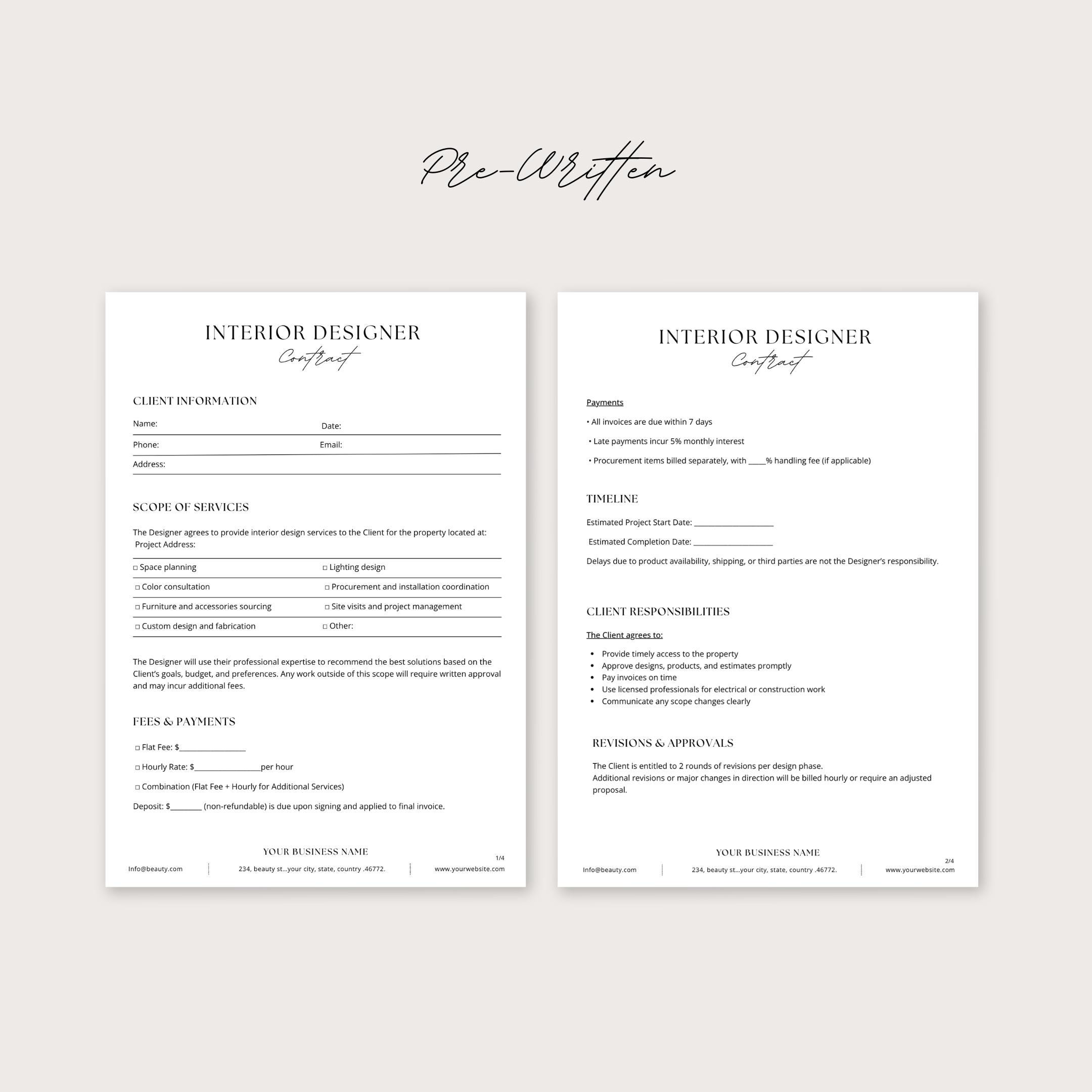 Interior Designer Client Contract, Client-designer Agreement Template ...