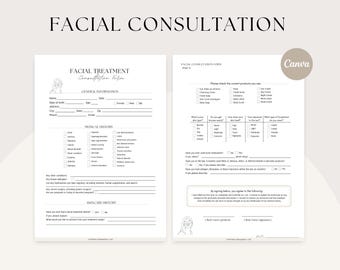 Consultation Form, Client Intake Form, Beauty Salon Printable, Spa Forms, SkinCare Business, Esthetician Forms Editable Canva Template