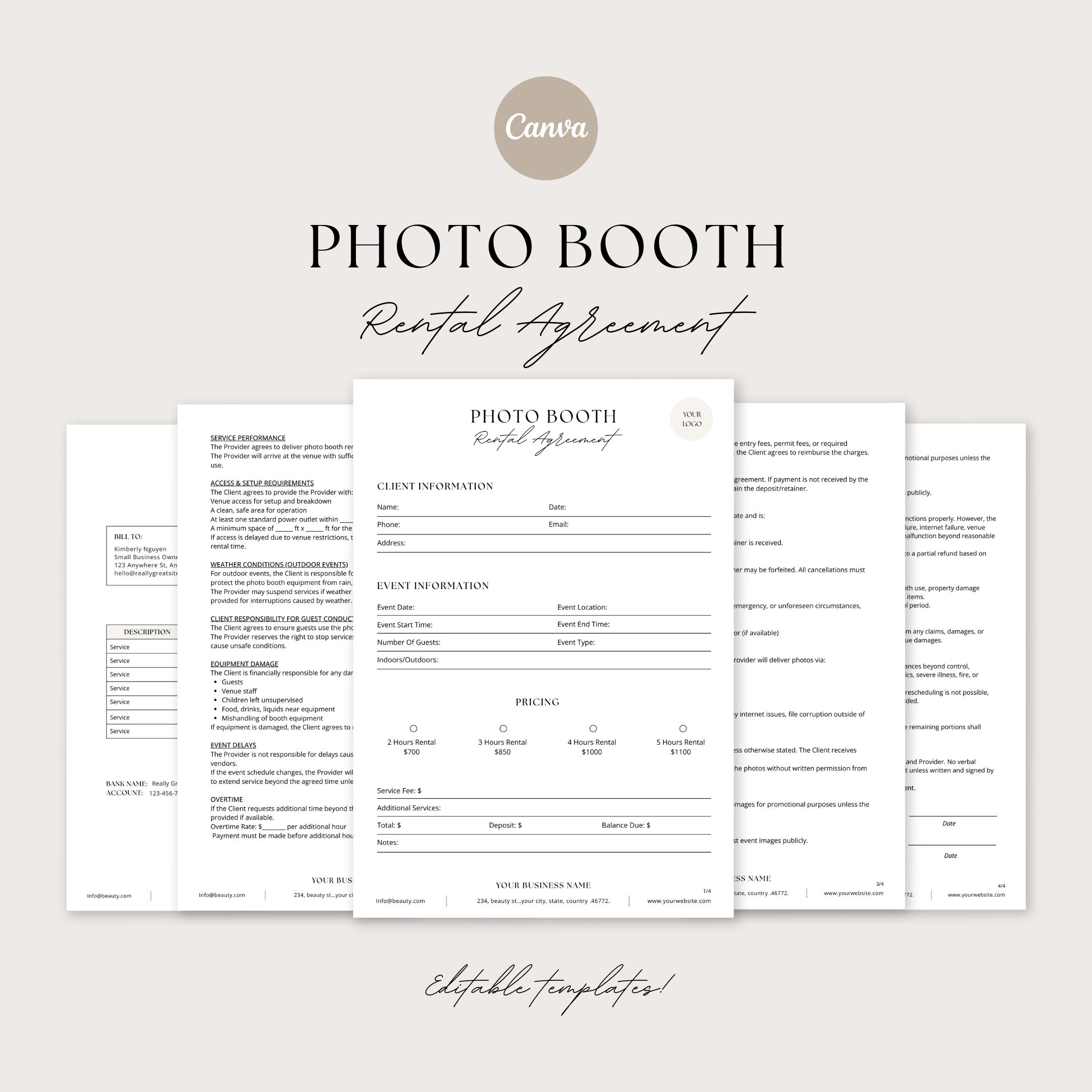 Professional Photo Booth Contract | Event Booth Rental Agreement ...