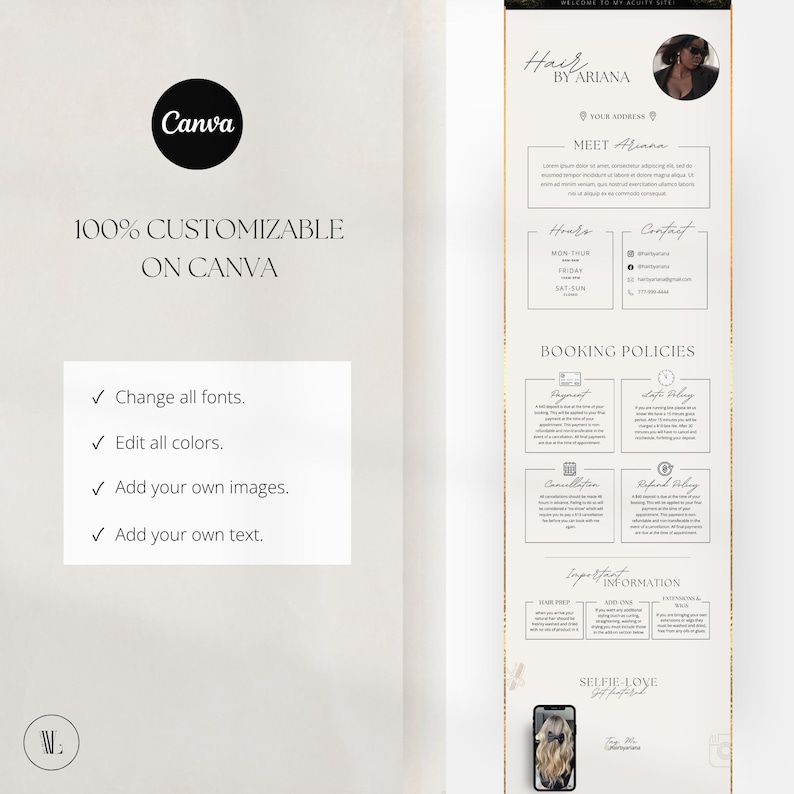 Acuity Scheduling Template Hair Stylist, Acuity Template, Hair Stylist Website, Editable Canva Template image 2
