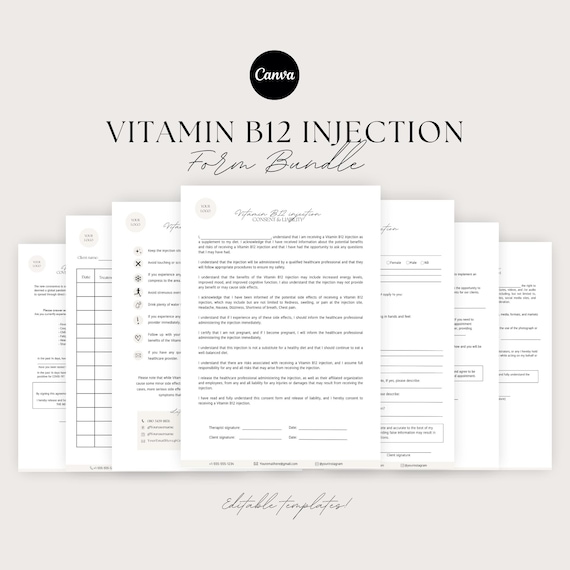 b12 injection consent form Vitamin B12 Injection Forms, Vitamin B12 Consent Forms, Client Intake Form,  Esthetician Template, Esthetician Forms, B12 Business Forms